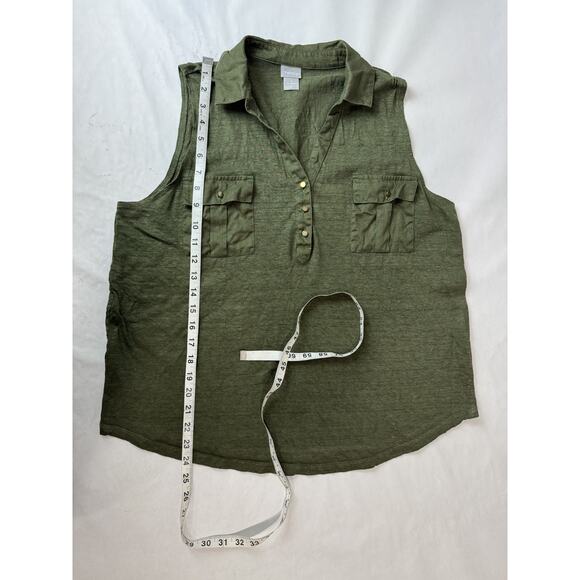 Chico's Linen Sleeveless Shirt Boho Goblincore Casual Green Shirt Size 3 (XL) - Picture 5 of 7